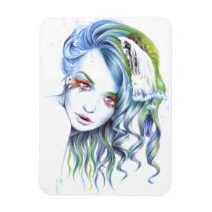 Imán Agua Sirena mujer chica Retrato Surreal Fantasía