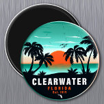 Imán Aguas claras para las souvenirs Retro Sunset Beach<br><div class="desc">Clearwater Florida Design. Diseño de atardecer con su playa favorita de Florida y su mar,  adecuado para los amantes de la playa de EE.UU. especialmente a los amantes de Clearwater Beach.</div>