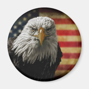 Imán Águila calva americana sobre bandera ondulada