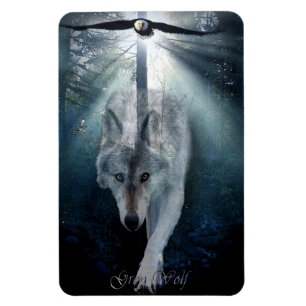 Imán Águila calva y Gray Wolf Wildlife Art Premium Magn