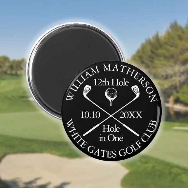 Imán Agujero de golf personalizado en un blanco y negro (Personalized Golf Hole in One Black And White Magnet)