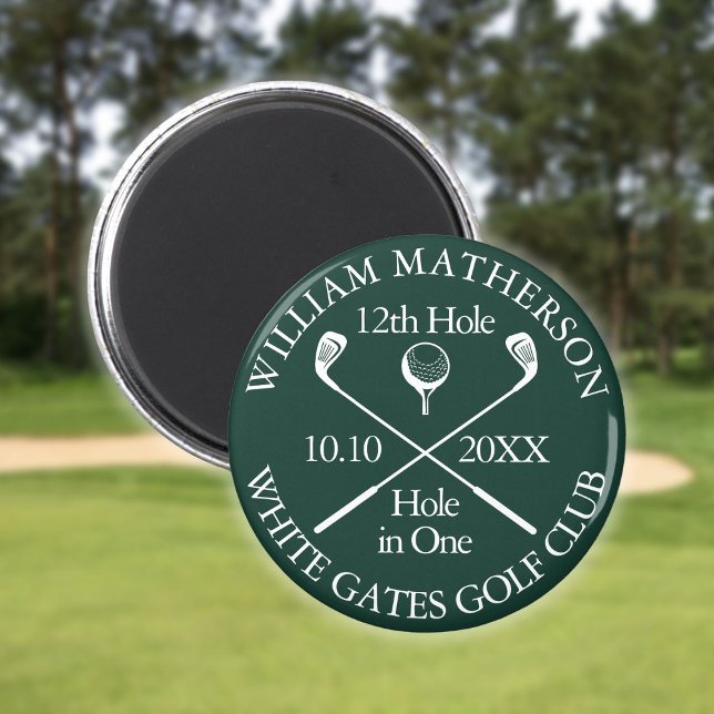 Imán Agujero De Golf personalizado En Un Verde Esmerald (Custom Golf Hole In One Emerald Green Magnet)