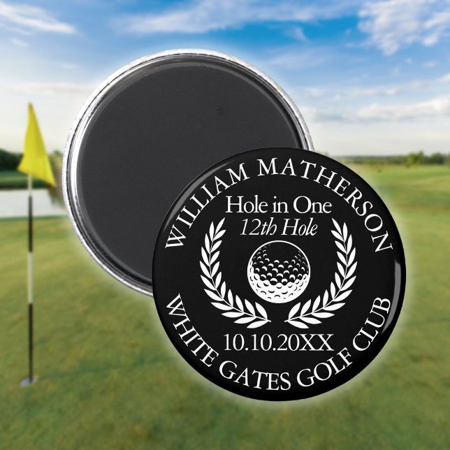 Imán Agujero en una pelota de golf y blanco y negro gui (Hole in One Golf Ball And Wreath Black And White Magnet)