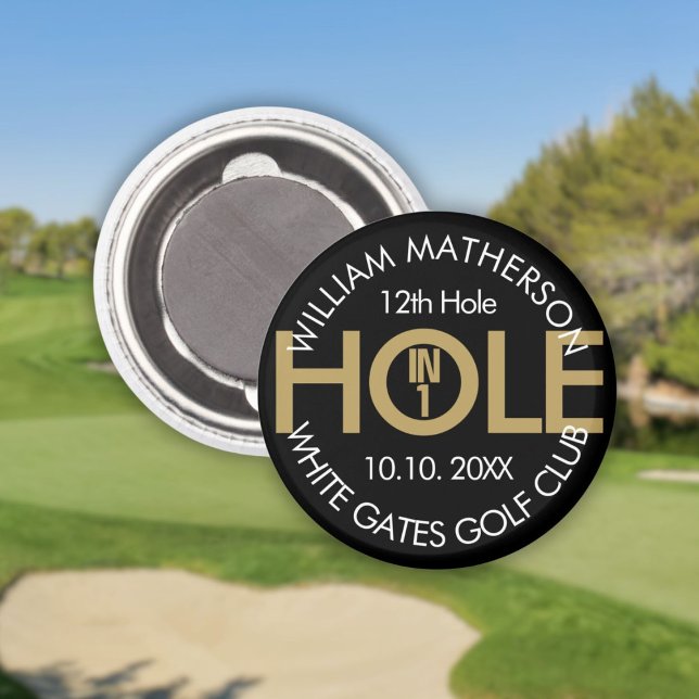 Imán Agujero moderno en un negro y oro (Modern Hole in One Black And Gold Magnet)