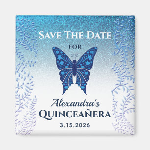 Imán Ahorra la Fecha Quinceañera Mariposa Azul