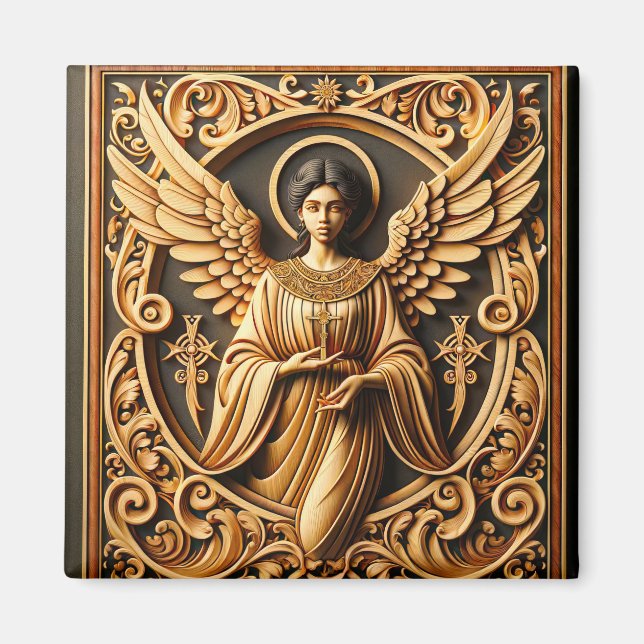 Imán AI Beautiful Woodworked Angel (Frente)
