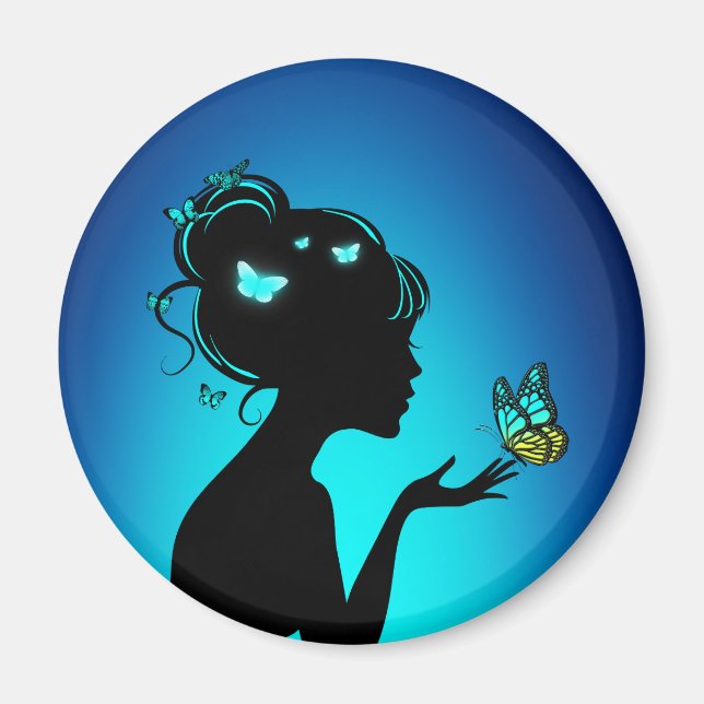 Imán Aimant La femme papillons bleues (Frente)