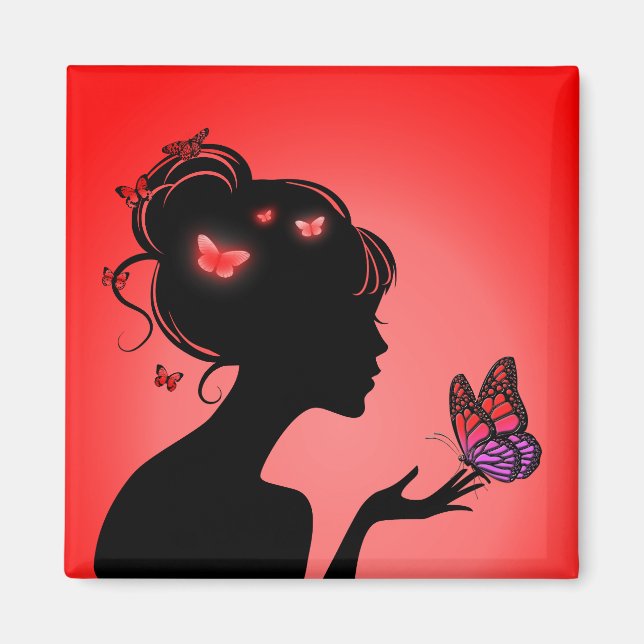 Imán Aimant La femme papillons rouges (Frente)