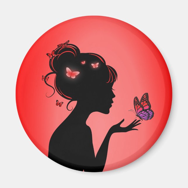Imán Aimant La femme papillons rouges (Frente)