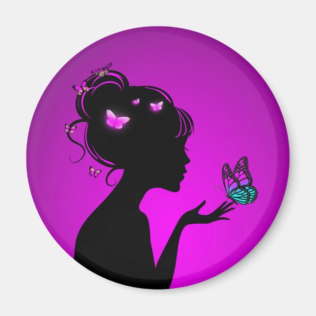 Imán Aimant La femme papillons violets (Frente)
