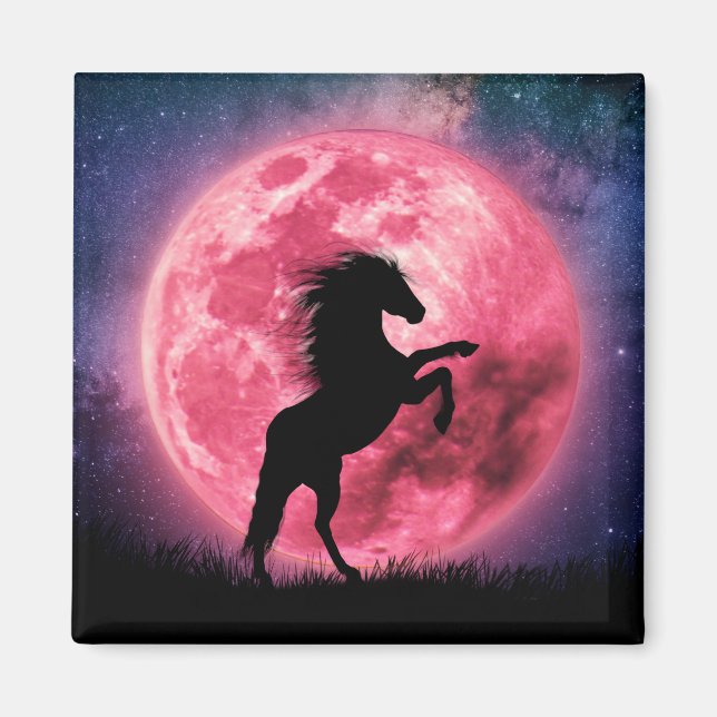 Imán Aimant Le cheval et la lune rosa (Frente)