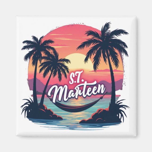 Imán Aimant St. Marteen – Coucher de soleil et hamac tr (Frente)