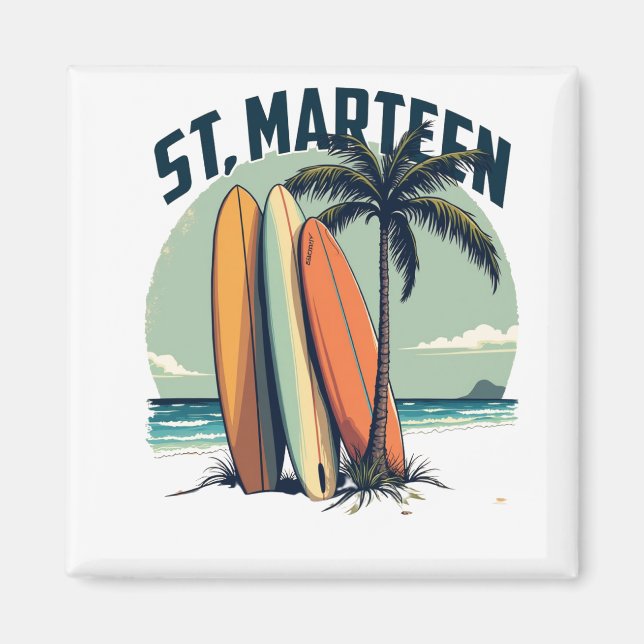Imán Aimant St. Marteen – Surfboards et plage rétro (Frente)