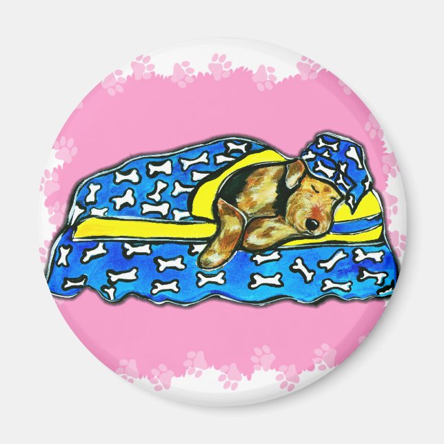 Imán Airedale rosado durmiente (Frente)