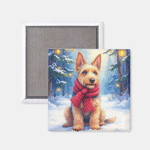 Imán Airedale Terrier Acuarela Navidad Nevada