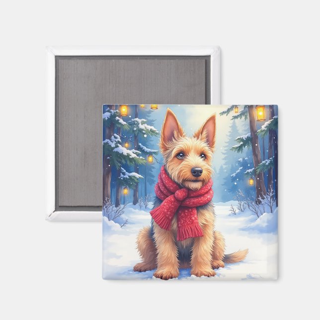 Imán Airedale Terrier Acuarela Navidad Nevada (Anverso/Reverso)
