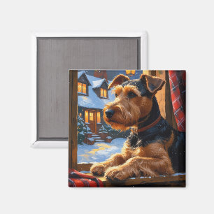 Imán Airedale Terrier Con Luces De Navidad Fiesta 