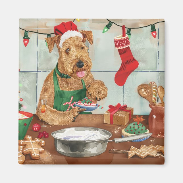 Imán Airedale Terrier Hornear en vacaciones: Navidad Fe (Frente)