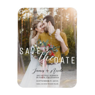 Imán Airy White Overlay Photo Save the Date Boda