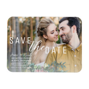Imán Airy White Overlay Photo Save the Date Boda