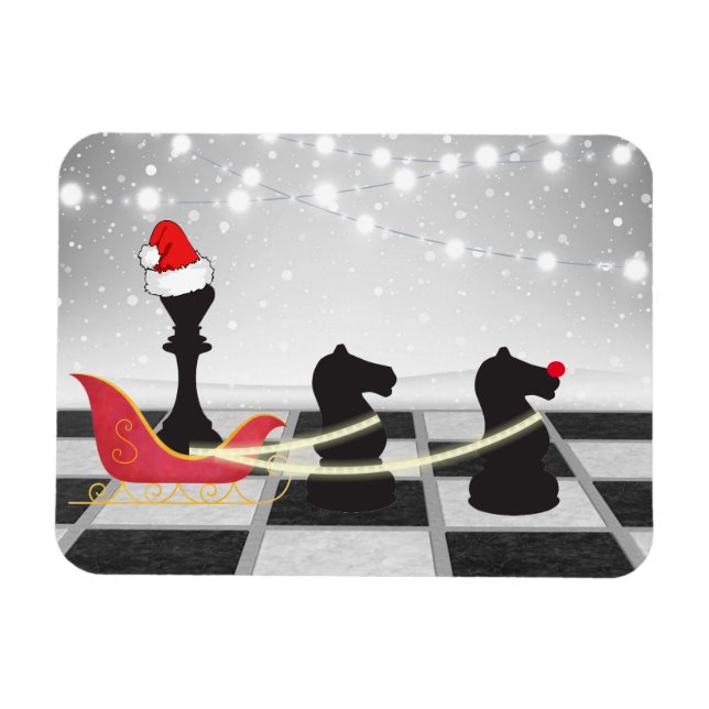 Imán Ajedrez Santa Claus y Navidades de renos (Horizontal)