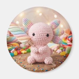 Imán Ajolote Rosa Crochetado Caramelo Pastel 