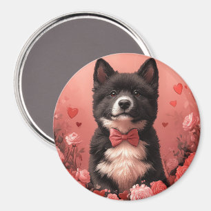 Imán Akita Americano con Rosas - Día de San Valentín
