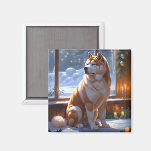 Imán Akita Con Luces de Navidad Fiesta