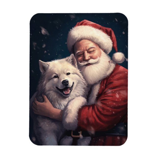 Imán Akita con Navidades festivos de Santa Claus (Vertical)