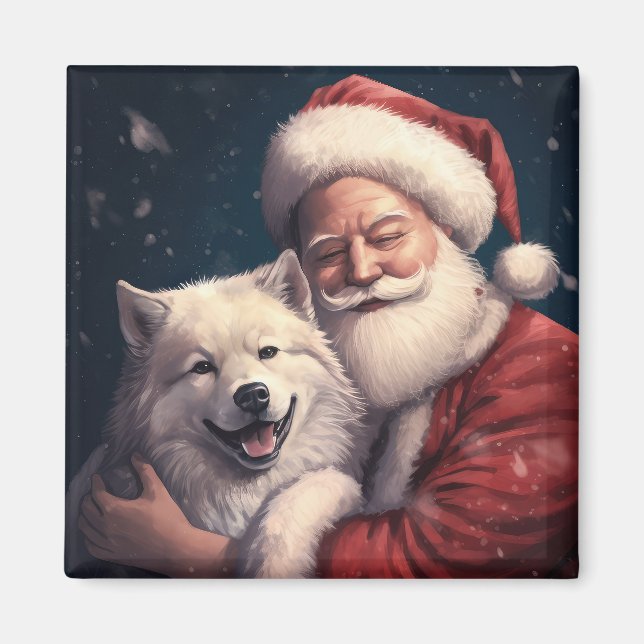 Imán Akita con Navidades festivos de Santa Claus (Frente)
