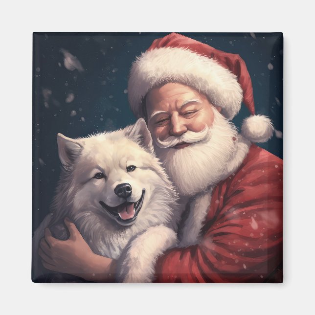 Imán Akita con Navidades festivos de Santa Claus (Frente)