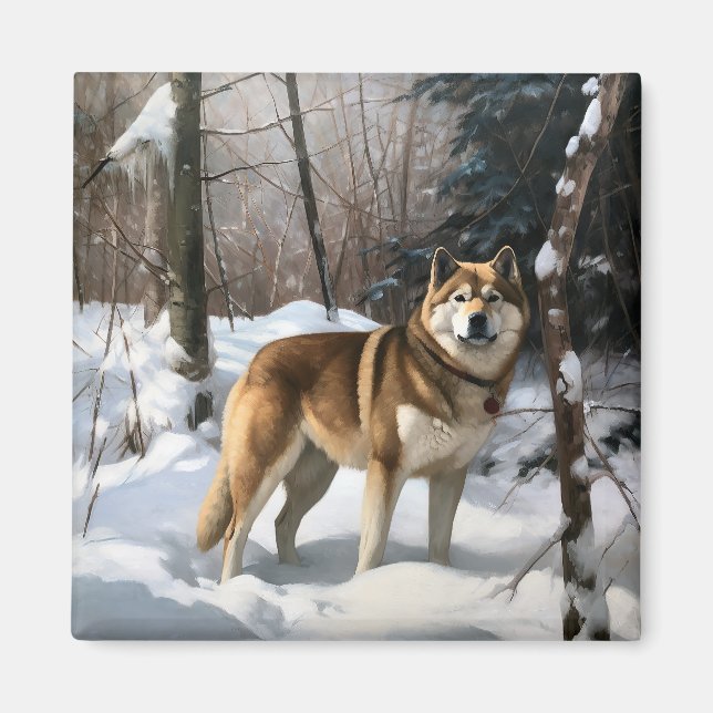 Imán Akita deja que nieve Navidades (Frente)