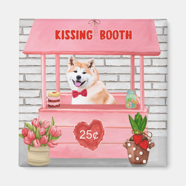 Imán Akita Dog El día de San Valentín Kissing Booth (Frente)