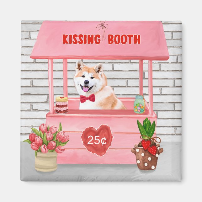 Imán Akita Dog El día de San Valentín Kissing Booth (Frente)