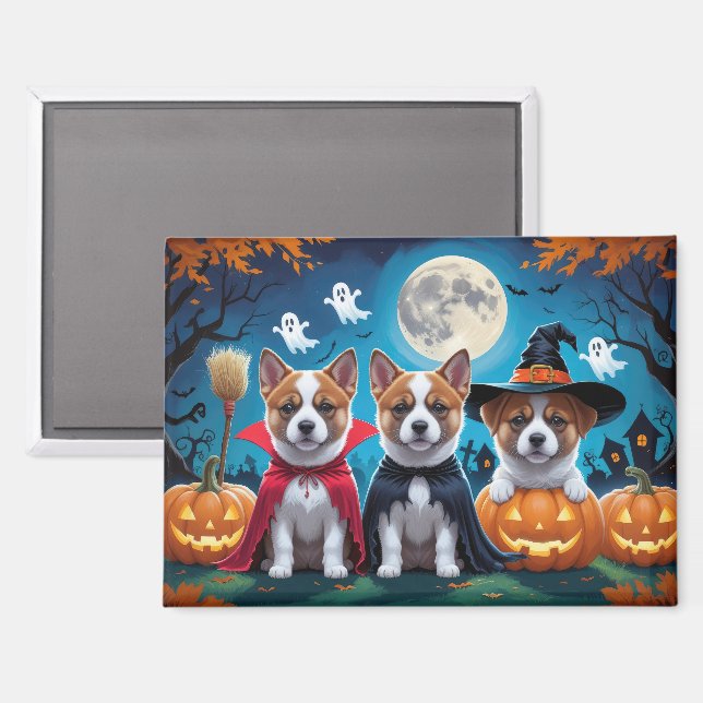 Imán Akita Dogs Pumpkin Halloween Funny (Anverso/Reverso)
