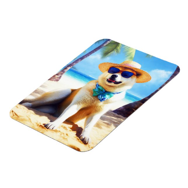 Imán Akita en la playa, regalo de verano para los amant (Lado Izquierdo)
