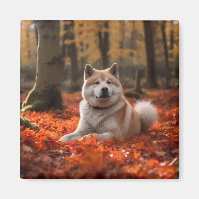 Imán Akita en otoño se inspira en hojas (Frente)