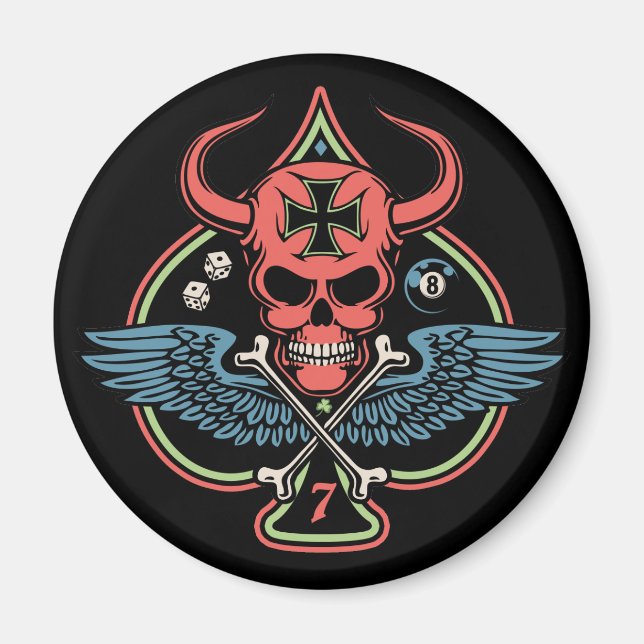 Imán Ala Afortunada Calavera maltesa del diablo de las  (Frente)