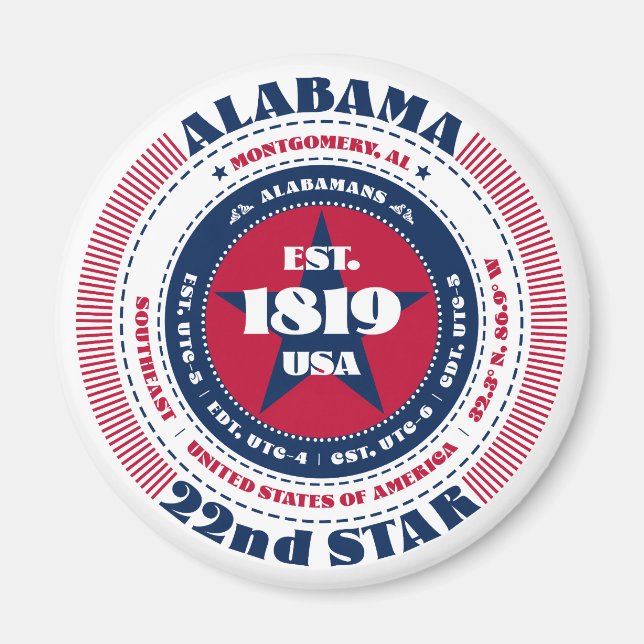 Imán Alabama Circle Typography Souvenir Magnet (Frente)