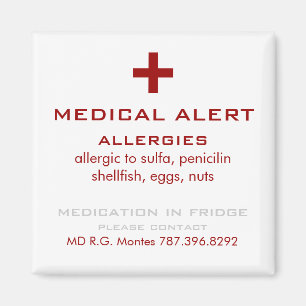 Imán Alarma médica de las alergias rojas y blancas