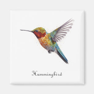 Imán Alas arcoiris: Vibrante Hummingbird Art, personali