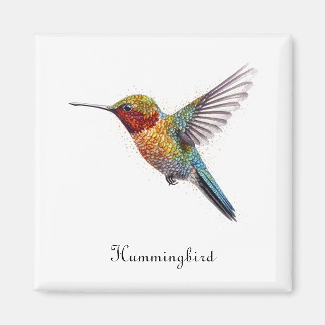 Imán Alas arcoiris: Vibrante Hummingbird Art, personali (Frente)