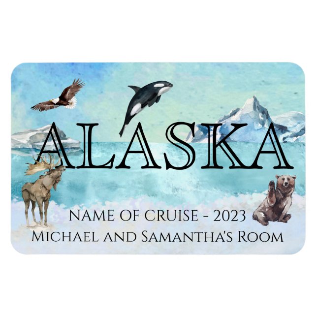 Imán Alaska Cruise Cruising Custom Bear Moose Large (Horizontal)