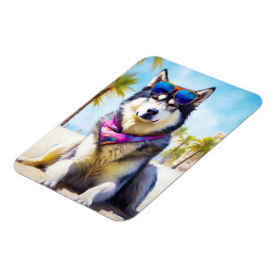 Imán Alaska Malamute en la playa, regalo de verano