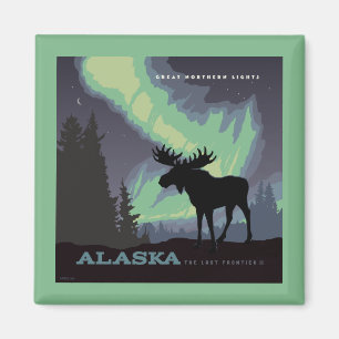 Imán Alaska Moose de las luces del norte