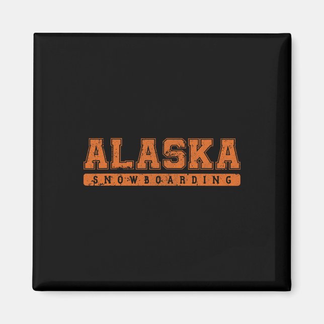 Imán Alaska Snowboarding Naranja Vintage Textos (Frente)