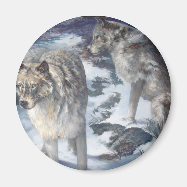 Imán Alaska Wildlife Wolf Pair Magnet (Frente)