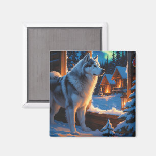 Imán Alaskan Malamute Con Luces De Navidad Fiesta 