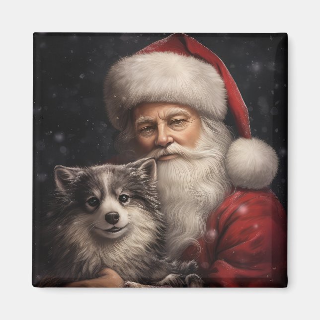Imán Alaskan Malamute con Santa Claus Navidad (Frente)