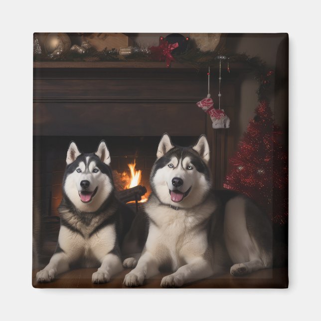 Imán Alaskan Malamute junto a los Navidades de la chime (Frente)